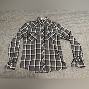 Salt Valley Western Pearl Snap Shirt Medium - Grey plaid